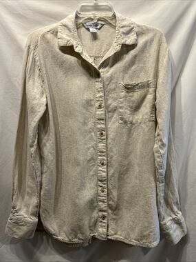 Old Navy Women's Small Tall Boyfriend Shirt Linen blend Button Up Beach Career